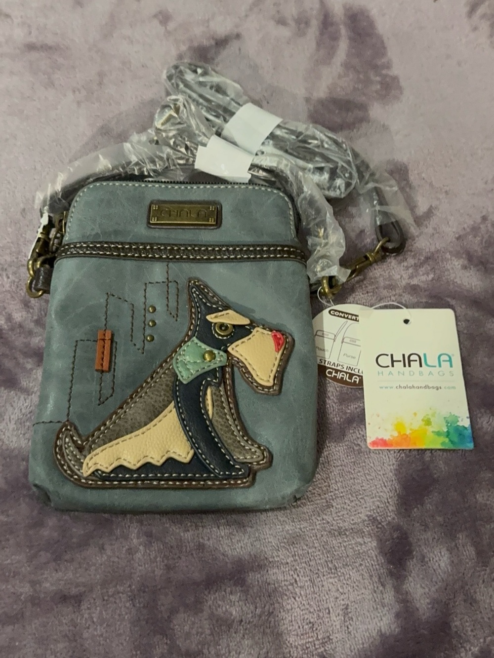 Chala Indigo Crossbody Bag with Dog Applique